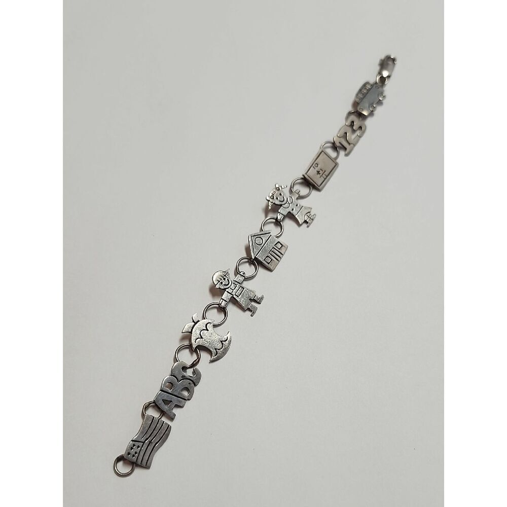 Womens Vintage Estate Sterling Silver School Bracelet ABC Boy Girl 123